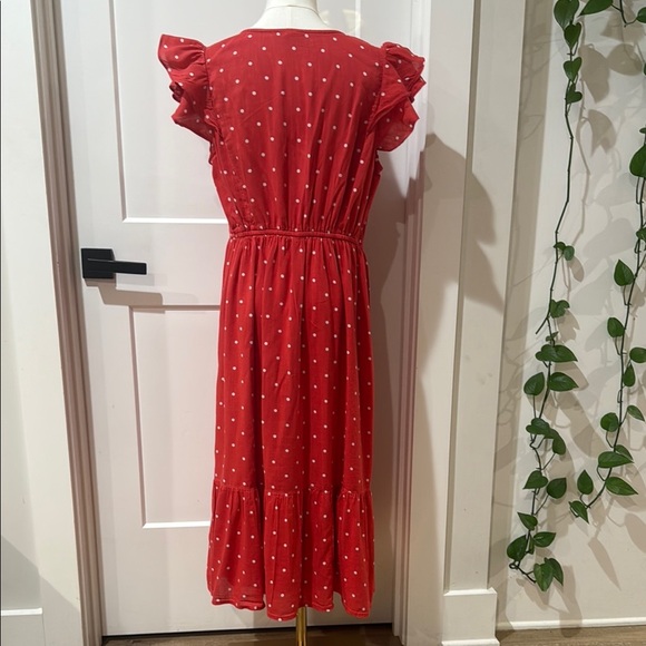 Old Navy Size M Red Halter Maxi Dress with Ruffled Tie Front V-Neck Cross Front - Picture 5 of 11